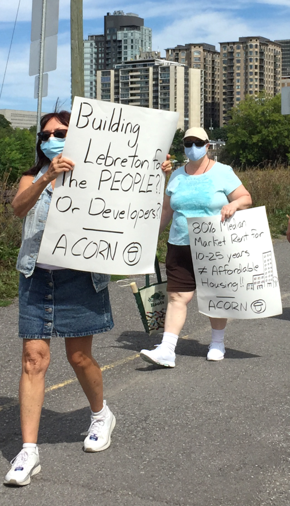 ACORN members demonstrated for affordable housing on LeBreton Flats on September 1.
Alayne McGregor/The BUZZ