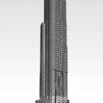 An architect’s perspective drawing of the 60-storey ICON II at 829 Carling at Preston. The emphasis is on verticality. (City of Ottawa development information files)