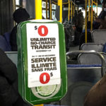 The Presto readers on OC Transpo buses were covered with signs to tell riders that that was no charge for transit in December 2021. Alayne McGregor/The BUZZ