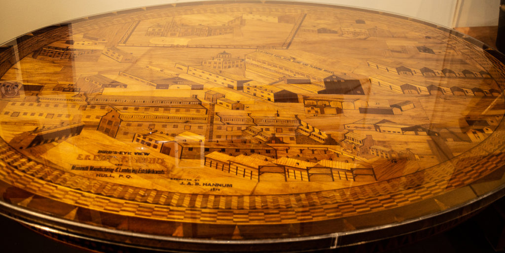 At the reopened Bytown Museum, you can see this tabletop made out of 10,000 individual pieces of wood from 19 local species, created for the 1876 World’s Fair by a manager at E.B. Eddy Company. It’s a birds-eye view of the Eddy works at Chaudière Falls. (Alayne McGregor/The BUZZ)
