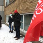 Tenants at 142 Nepean speaking at an ACORN demonstration outside their building in January 2022. (Alayne McGregor/The BUZZ)