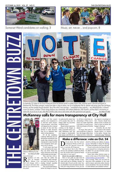 The front page of the October 2022 edition of the Centretown BUZZ.