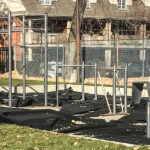 The new fitness structure in St. Luke’s Park. As of November 4, 2022, it was still fenced off for construction. (Alayne McGregor/The BUZZ)