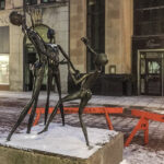 Only three of the four dancers in the bronze sculpture Joy on Sparks Street remain after it was damaged on January 9, 2023. (Alayne McGregor/The BUZZ)