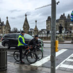 Motorists, cyclists, and pedestrians were all visible on Wellington, on the Sunday after the street was reopened to cars. (Alayne McGregor/The BUZZ)