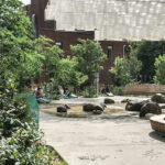 These rocks provide cooling mist in Place des Fleurs-de Macadam in Montreal (Darlene Pearson/The BUZZ)