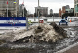 With unusually warm temperatures this year, the city's ice rink outside City Hall was surrounded by a sea of mud. (Alayne McGregor/The BUZZ)