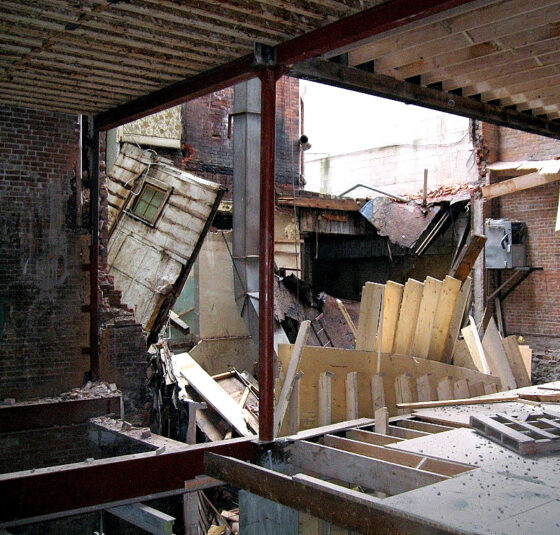 A scene of chaotic destruction: Somerset House’s interior immediately after its partial collapse in 2007. (City of Ottawa Buildings Branch)